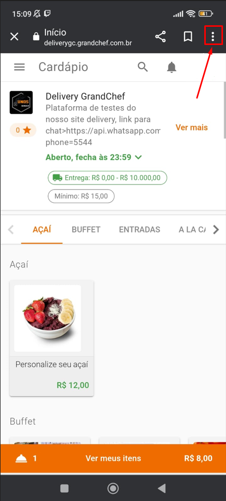 Tres pontinhos para abrir a tela de configuração