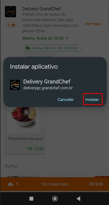 aperte em instalar